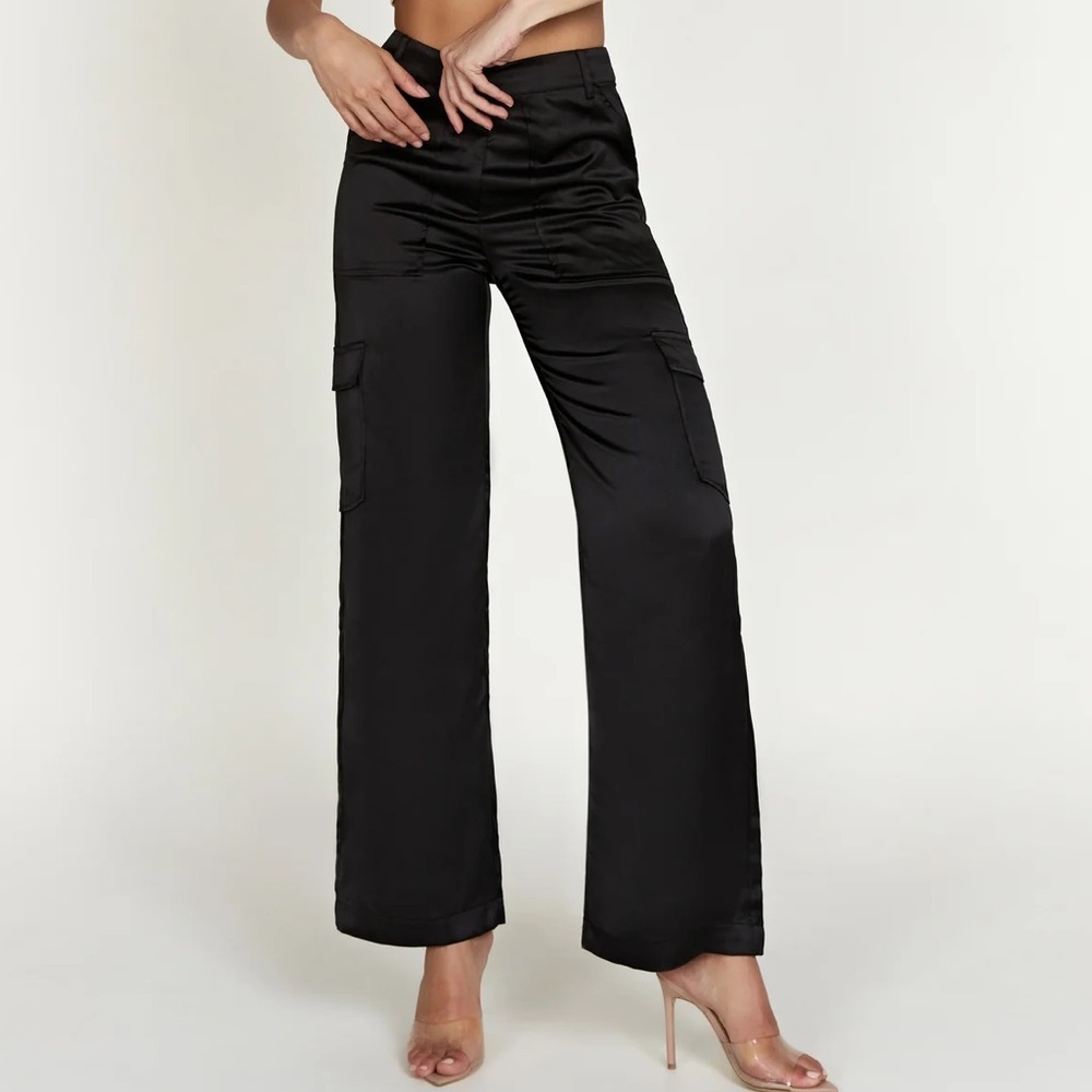 Meshki Satin Cargo Pant - Black